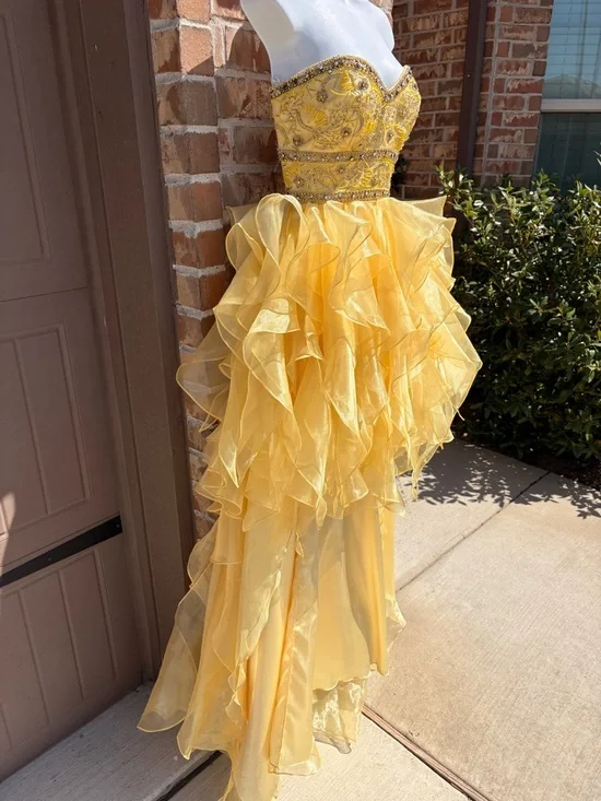 Jovani Yellow Strapless High-Low Ruffle Prom Dress size 6 - Picture 3 of 9